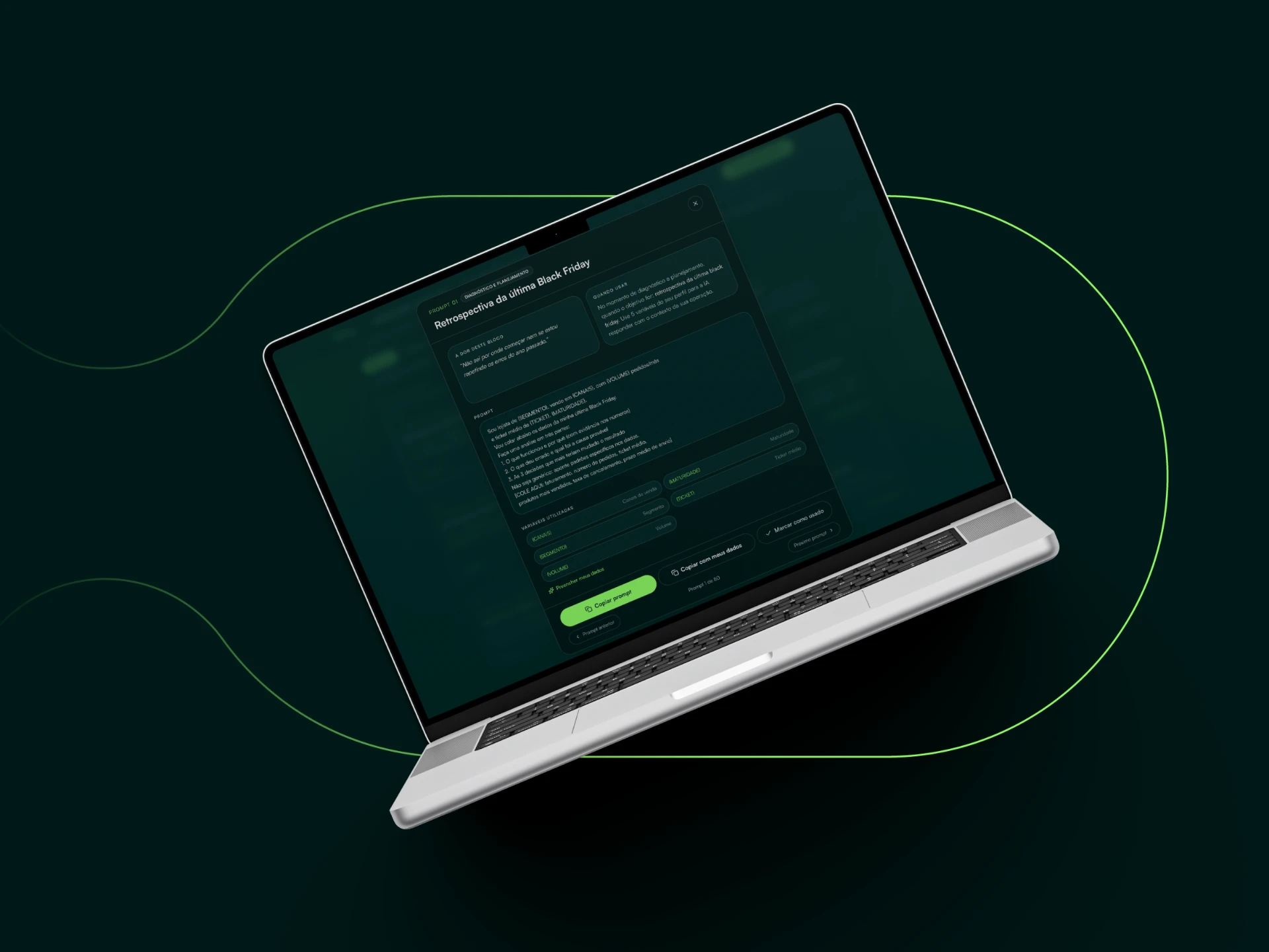 Mockup da página dos 80 prompts de IA assinados por Letícia Vaz